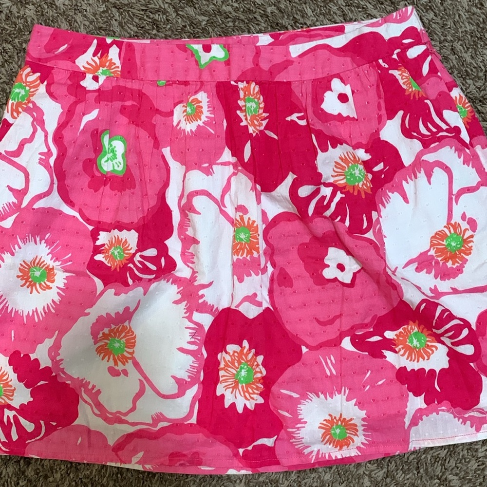 Lilly Pulitzer hot pink floral skirt woman size 8 lined cotton 16” long - Picture 2 of 8